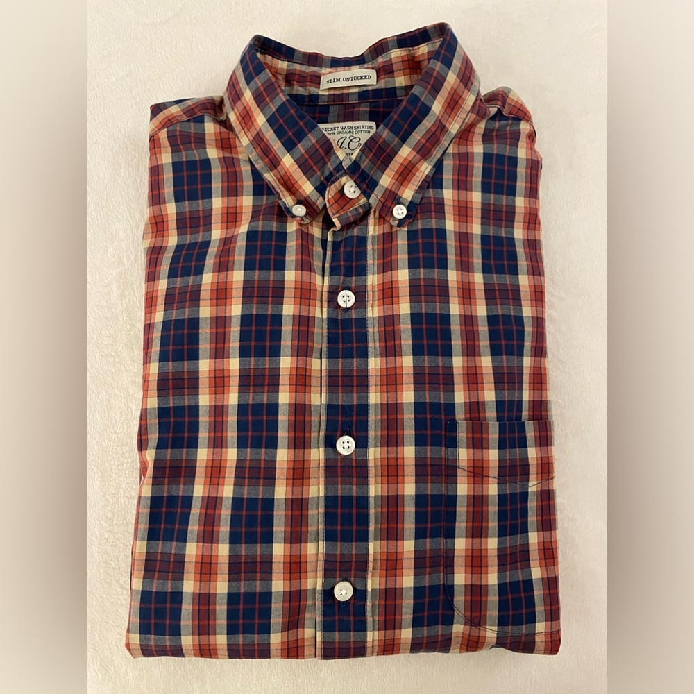 J Crew Slim Untucked Blue Orange checkered shirt size Medium - Picture 5 of 5